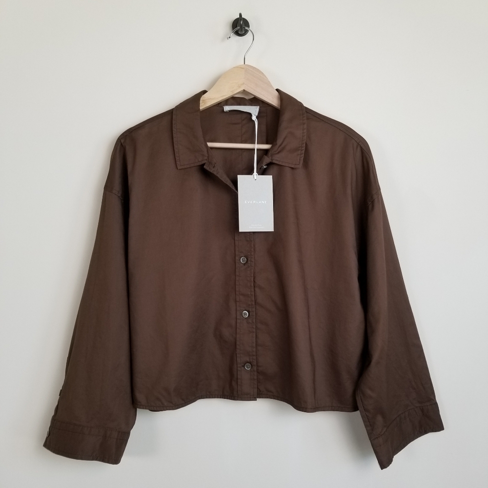 Everlane The Woven Cropped Cotton Button Down PJ Top Small NWT - Picture 2 of 7